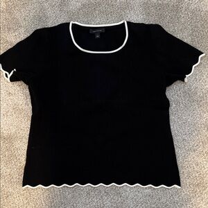 Ann Taylor Black Top with White Scalloped Trim